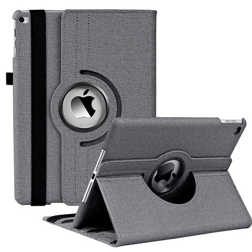 iPadケース9.7インチ2018/2017(第5世代第6世代)iPadAirAir2カバー360度回転式手帳型タブレットケースオートスリープ機能3段階調節可能固定バンド脱落防止耐衝撃耐久性おしゃれデニム生地(グレー)の商品画像
