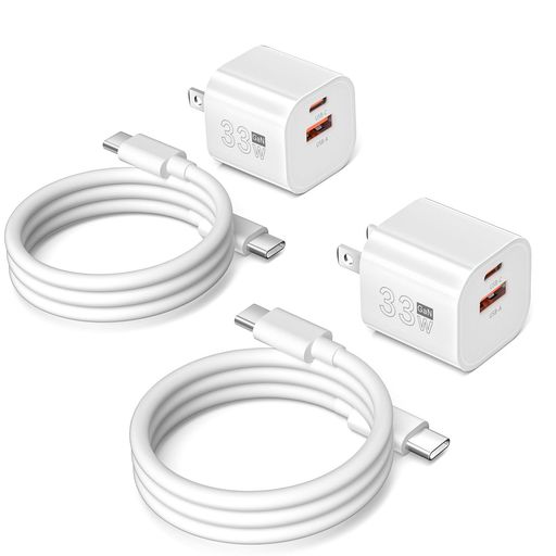 GOLDNEXT33WPD急速充電器タイプC2個セットUSB充電器2ポートUSB-Cケーブル2本付きPSE認証済み/GAN採用/PPS対応スマホ・タブレットに対応(ホワイト)