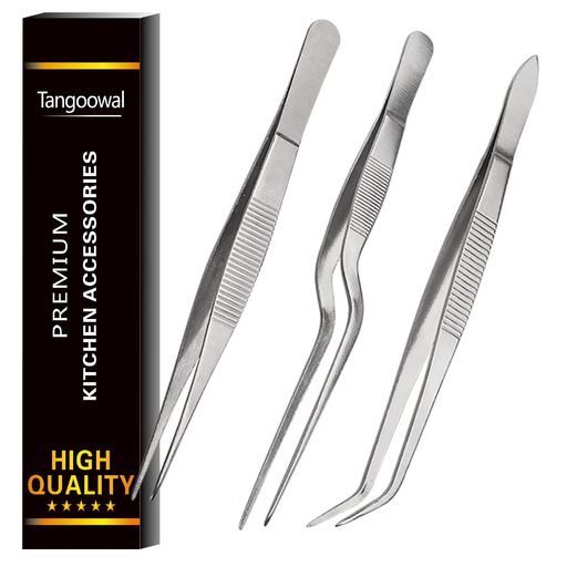 Tangoowal リヴァーア調理用ピンセット精密トング、3個ステンレススチールピンセッ...