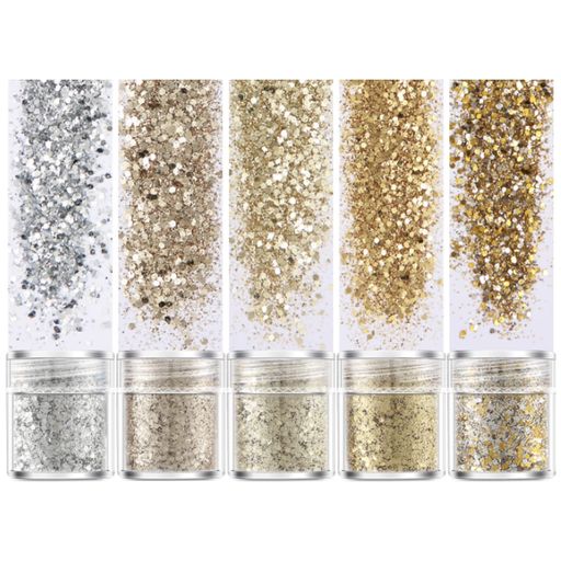 容量:10ML/ボックス中は細かいパウダーとグリッターです。 品質のいい素材から作られます。環境や肌に優しい。 ネイルパーツとして、フレンチやグラデーション、ラインなど、様々なネイルに大活躍します。 ネイルだけではなく、レジン、デコ、メイク、ボディ、ヘア飾りなど様々な使い方ができると思います。 パッケージ:5個5色セット