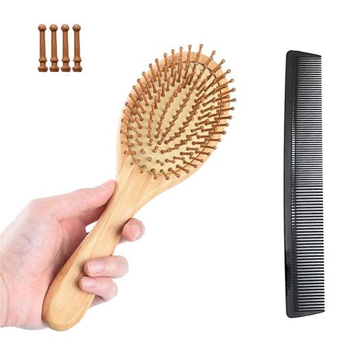 Jazolmky ヘアブラシ 竹製櫛 パドルブラシ ヘアケアブラシくし ヘアケア 頭皮&肩マッサージ 静電気防止 握りやすい 人間工学 美髪ケア 頭皮に優しい メンズ レディースに適 コーム付属 (Small)