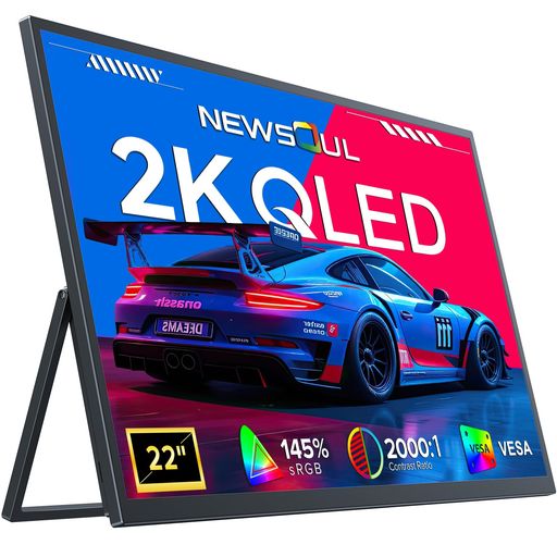 22インチ 2K QLED モバイルモニター 145%sRGB モバイルディスプレイNewsoul 持ち運びモニター VESA対応 ポータブルモニタ 非光沢 ゲーミングモニタ 大型 サブモニタ 自立型 IPS液晶パネル USB Type-C/Mini