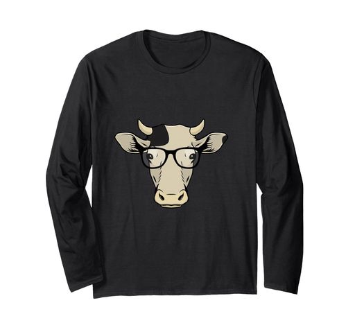 面白いヒップスター牛メガネギフトのメガネ牛の目のメガネで長袖Tシャツ