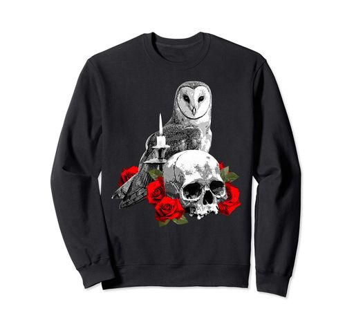 Spooky Witch Skull, Wiccan Owl and Candle with Red Roses トレーナー