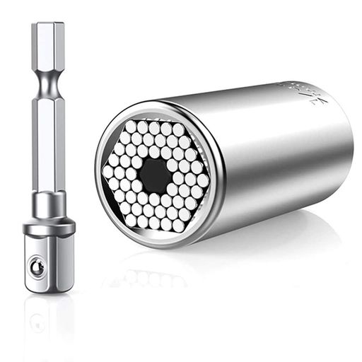 FQZMQBQ万能ソケットユニバーサルソケット7~19mm(1/4~3/4インチ)対応54本スチールのピン内蔵ドリルアダプター(3/8インチ)DIY作業工具2点セット(4.0)