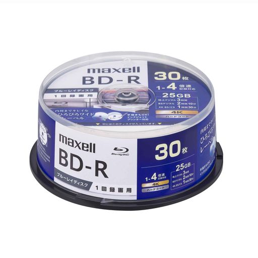 マクセル 録画用ブルーレイディスク BD-R ひろびろワイドレーベルディスク 1回録画用 25GB(1層) 1~4倍速対応 スピンドルケース 30枚入 BRV25WPG.30SP