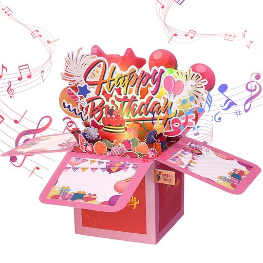 【ボタンで再生!音楽のサプライズ】カードのボタンをポチッと押すと「HAPPY BIRTHDAY」の軽快なメロディが流れ出す、ワクワク感満載のバースデーカードです。大切な人のお誕生日に、楽しいサプライズをお届けします! 【キラキラ光るライトの仕掛け8分音符】音楽と一緒にライトが光る嬉しいサプライズ付き! いつもとは一味違う特別なカードで、心に残るお誕生日をお祝いしましょう。 【充実のセット&amp;たっぷり書ける】ポップアップカード本体に加え、書き込み専用のメッセージカードと専用封筒がセットになっています。メッセージカードが分かれているので、お祝いの言葉をしっかり書き込めるスペースがあります。 【誰に贈っても喜ばれる特別感】お子様はもちろん、ご友人や恋人、ご家族など、どんな年代の方へのプレゼントに添えても、喜んでいただけること間違いなし8分音符 【飾って楽しめる高品質ポップアップ】手作りにこだわって細かいところまで丁寧に仕上げたオシャレな誕生日カードです。子供から大人まで、女の子にも男の子にもプレゼントにピッタリ。