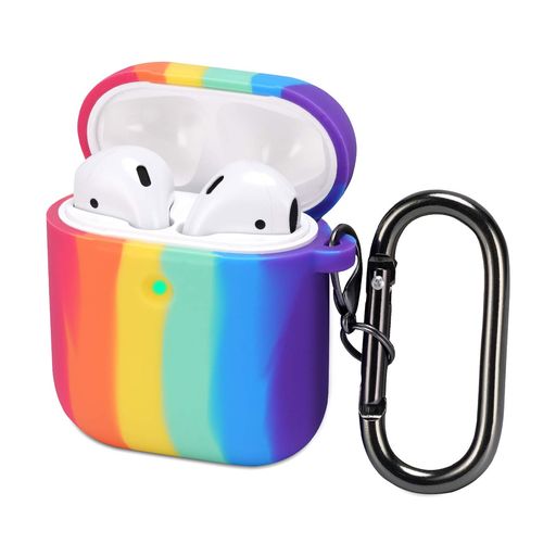 HXTAirPodsケースかわいいおしゃれエアポッドケースAirPodsカバー人気便利防水Airpods1/2適用(虹色)