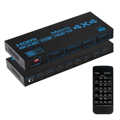 HDMIマトリックス4入力4出力4K@60HzHDR対応HDMIマトリックスセレクター4x4IRリモコン付きEDIDエクスト..