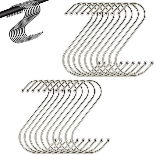 S字フック ステンレススチールワイヤー 脱落防止 汎用 防錆 キッチン 浴室 お風呂 銀色 6.5cm 20個セット