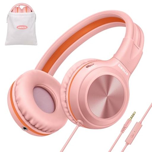 SIMOLIO ガールズ 有線ヘッドフォン マイク付き 85dB 94dB 104dB 音量制限 折りたたみ式 軽量ヘッドセット シェアジャック&バッグ付き 子供 学校ブレット ノートパソコン PC 904P
