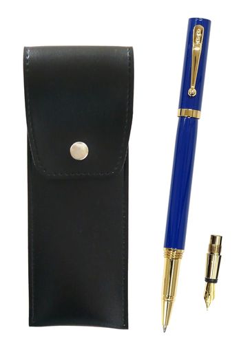 丸ボタン式日本製ペンケース黒万年筆エクスチェンジBPZX(インク個別構造)青セットT23-BRS-B-ZX-L