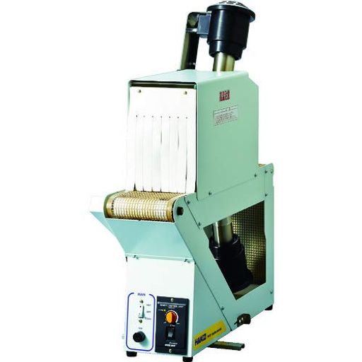 電源(V):単相100 消費電力(W):1400 幅(mm):182 高さ(mm):570 長さ(mm):505 コンベヤ速度50Hz(mm/sec):0~65 コンベヤ速度60Hz(mm/sec):0~80 炉内寸法(mm):123x350x197 ●シュリンク可能サイズ(mm):キャップシールΦ85まで、RシールΦ66まで●温度範囲(°C):約130●電源コード:2.7m●プラグ:平型プラグ●コンベヤベルト:約5mmピッチ、導電性なし●使用温度範囲:室温(約20~26度)●電源AC100V50Hz60Hz●消費電力50Hz60Hzともに1400W●本体(ヒーターユニッ