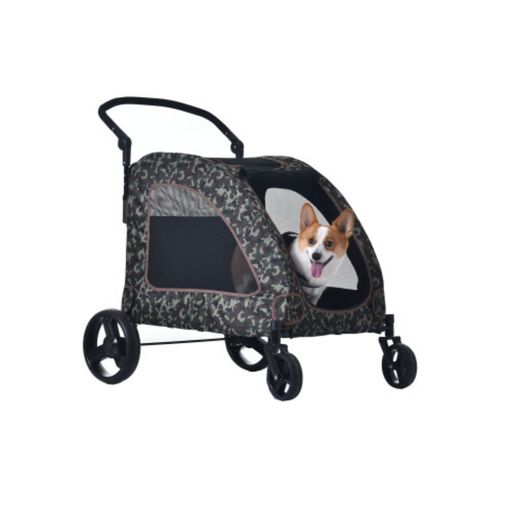 老犬でも乗り降りしやすい設計:車体が低い&amp;ドアが広く、前方には大きく開けられる出入口があり、また地上からの高さは23cmしかありませんので、ワンちゃんが出入りしやすい構造になります。飼い主にとっては大型犬を抱っこして乗せ降ろしする苦労がなくなります。 五面メッシュで通気性抜群:前窓、天窓、後窓と二つの側窓 安定走行のタイヤ:後輪タイヤの直径は28cmと大きいので、体重の重い大型犬を乗せても、安定したスムーズな走行が可能です。また、タイヤは前輪後輪すべて取り外し可能なので、コンパクトに収納できます。 ハンドルの角度調節可能:ハンドルはお好みの角度に調節できるので、快適な姿勢でカートを使えます。 背面ポケット:おやつやペットボルトなどを収納できるポケットが付属し、お散歩や介護の際にとても便利です。