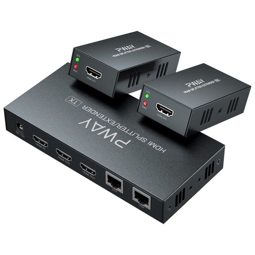 PW-HT226P21X21080PHDMIエクステンダースプリッター伝送165フィート(50m)ByCat5e/Cat6/Cat73DEDID1電源サポート(1IN2OUT)