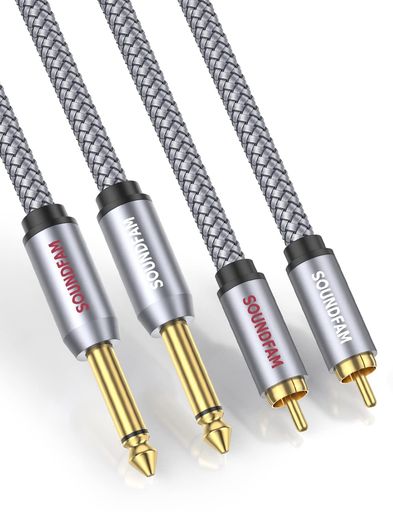 SOUNDFAMRCA-1/4ケーブルデュアルRCA-デュアル1/4インチTSステレオオーディオ相互接続ケーブル[金メッキ、ナイロン編組]デュアル6.35mm-デュアルRCA/フォノパッチケーブルスピーカー/オーディオ…