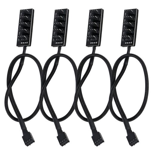 4パック4ピンPWMファンハブ、4ピンPWMPCファンハブ電源ケーブル1〜5ウェイスプリッタPCマザーボードケ..