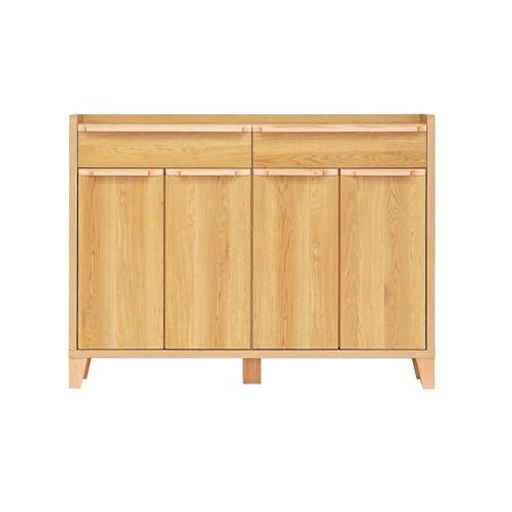 商品サイズ:幅118.4x奥行31.5x高さ88.7cm 重量:32kg 素材:天板・前板/強化化粧紙、脚・取っ手/無垢材 自然塗装、側面・内側/プリント化粧合板
