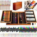 KINSPORY174点デラックス色付けアートセットペイントお絵描き用品キット水彩ペンオイルパステルクレヨン色鉛筆チューブ絵の具スケッチブック木製アートケース