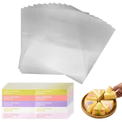 Wrapping Goods - CharmingDecorationシフォンケーキ袋ラッピング透明oppシート100枚入れ防水防油お菓子パンサンドイッチロールケーキ包むフィルム(透明、封印テープ付き25cm*25cm)