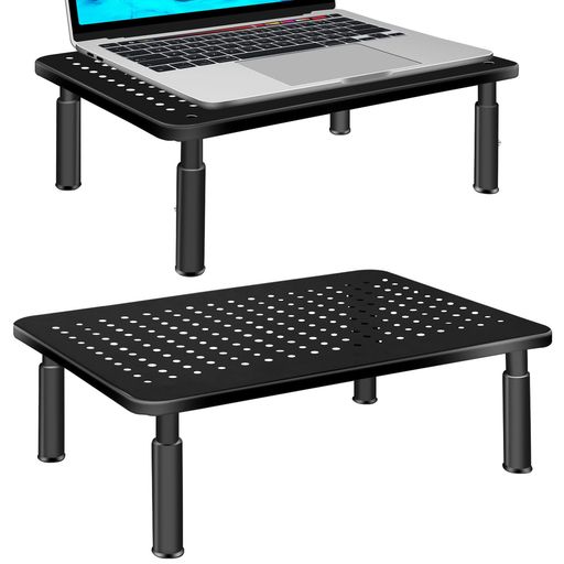 【製品仕様】サイズ:370mmx235mm 三段階の高さ調節可能:100-120-140mm三段階高さ調整可能:天板下 幅:33cm 奥行き:20cm;材質:鉄質、最大耐荷重:20kg 【姿勢改善】机上台にモニターを設置することで、目線の位置を上げモニターを見やすくします。姿勢がもっと良い、猫背を防ぎ、視線が自然に上がり、背筋が伸びるようになり、猫背を防ぐことができます、楽に仕事をします、もっと健康の生活を楽しみます。 【放熱穴を持っている】金属材質は放熱機能があります。たくさんの穴が空いた構造で通気性・放熱性に優れているので、ノートパソコンなどの機器を置くのにも最適です。穴はまた、恐ろしい過熱を防ぎ、コンピュータを冷たく、最高の動作状態に保つのに役立ちます。 【三つ高度を調整】 ボタンを押すだけで高さが調節できます。モニター台の高さを自分の体格に合わせて10cmから12、14cmまでに調整することができます。多機能な机上台で、オフィスや研究室やリビングルームなどの場合もオススメです。