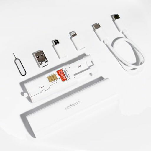 REDBEAN 7in1 旅行用マルチケーブルキット H1T7 (ホワイト) 軽量・コンパクト | USB-C、ライトニング8ピン、マイクロ5ピン充電対応 | 高速データ転送 | SDカード・SIMカード収納 | 60W急速充電対応