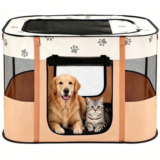 Avont 犬 猫 サークル 折りたたみ式 床とメッシュドアトップ付き 屋内 屋外 ケージ...