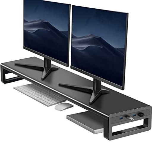 VAYDEERデュアルモニター台机上台USB3.0ポート搭載モニタースタンドディスプレイ台パソコン台デスクスタンドPC用金属製幅100cm