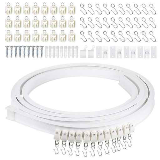 カーテンレール曲がる3m曲がるカーテンレール切断用金鋸付きマグネットランナー付き出窓間仕切り取り付けかんたんシングルげられる天井カーテンレール、シャワー窓RV部屋の仕切り、…