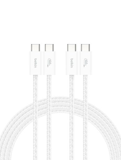 BelkinUSB-CtoUSB-Cケーブル60WPD対応iPhone15/16/iPad各種/MacBook各種/Windows各種/Galaxy/PixelなどAndoroid各種1.5mホワイト2本セット