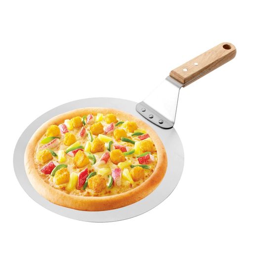 ピザ 【製品仕様書】:サイズ:44*22.5cm 。コンパクトなサイズとシンプルな構造で、使いやすく清潔です。中程度の大きさのピザやパンに適した丸いサーフェスです。 【高品質な素材】:この披萨鏟は優れた品質のステンレス鋼で作られており、耐久性があり、長期間の使用に耐えます。食品グレードの素材は安全性を確保し、優れたパフォーマンスを提供します。 【汎用性の高さ】:この鏟は披萨のほかにも、ケーキや他の料理の移動や取り扱いにも利用できます。多目的な使い方に対応し、キッチンでのさまざまな料理作業に役立ちます。 【快適なハンドル】:快適性を重視した設計であり、手の形に合わせて作られています。そのグリップは快適で、長時間の使用でも手が疲れにくくなっています。また、ハンドルにはフックが付いており、収納時にスペースを取らずにフックに掛けることができます。 【多機能性】:この製品は、ピザ、パン、ペストリーなどを移動させるために優れた機能を備えています。熟練された技術と品質の高い素材により、さまざまな料理の取り扱いにおいて完璧なパフォーマンスを発揮します。