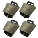 PATIKIL1.5x2.5x1.5”ミニカウベル4個セットアイアン製ビンテージスタイルメタルフェスティブベル動物紛失防止用緑パティナ