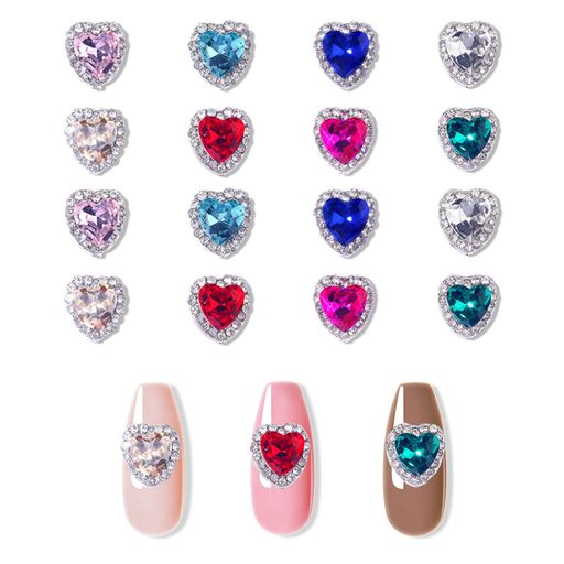 ネイルパーツハート16個セット3d立体ハート型ネイルストーンぷっくり大きいラインストーン宝石ネイルア..