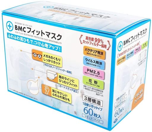 【セット品】(PM2.5対応)BMCフィットマスクレギュラーサイズ60枚入【x4個】