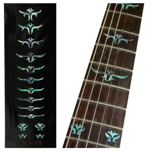 既存のドットマーク(6mm以内)がキレイに隠れます 12フレットの離れドットも対応しています。 ギタリスト&amp;ベーシスト達のステッカー。貼り方説明書付 本物の貝・インレイのようなステッカー。 貼った後はフィンガーイースやレモンオイルも使えます。