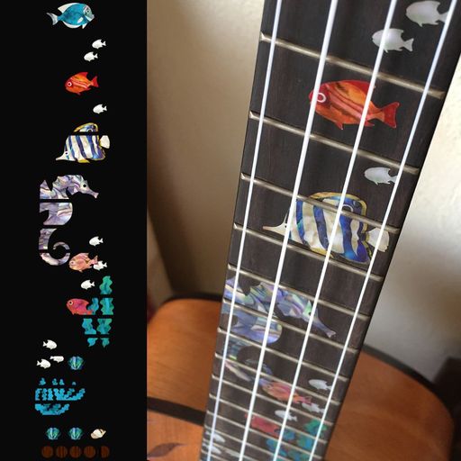 既存のドットマーク(5mm以内)がキレイに隠せます。 コンサート用 簡単に楽器をカスタマイズ 本物の貝・インレイのようなステッカー。 貼った後はレモンオイル等でメンテナンス可能です。