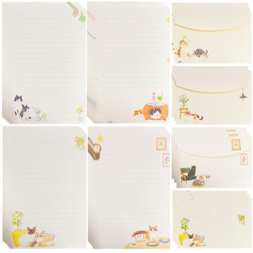 RuiChyレターセットA5手紙セット封筒12枚便箋24枚猫のテーマ罫線入り文房具用紙ギフト封筒付きシンプルラブレターメッセージカードおしゃれ招待状結婚式お祝い...