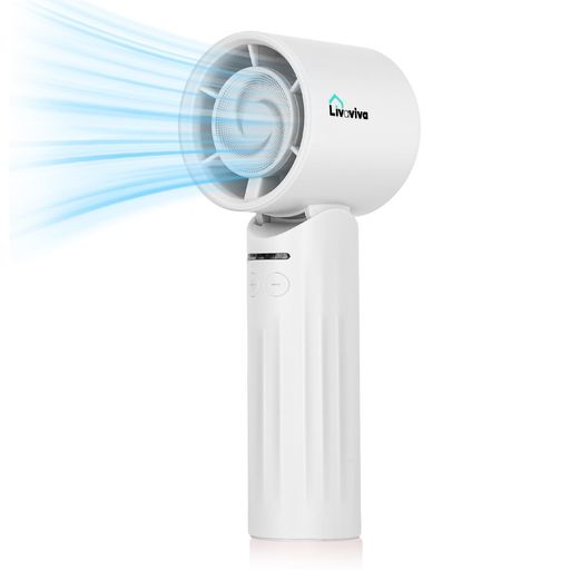 ハンドヘルドファン、リバイバハンドヘルドミニターボファン、角度調節可能、USBType-C充電式、無段階風量調節、連続使用11時間(白色)