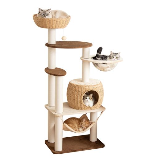 PETTIFUL キャットタワー 据え置き 木製に生地張り 大型猫 シニア猫 成猫 子猫 高...
