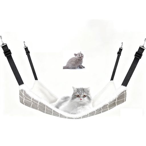 Mirhua 猫ハンモック L サイズ 58cmx48cm 両面使用 通気性良し サイズ調整可能 耐荷重 6kg 洗える 猫ベッド グレーグリット