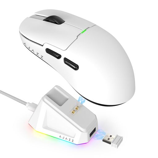 ATTACK SHARKxAJAZZ AJ159P ゲーミングマウス 2.4GHZ無線接続 USBケーブル接続 マグネット充電スタンド PAW3395センサー RGBライト 56G軽量 400MAHバッテリー USB3.0コネクタ