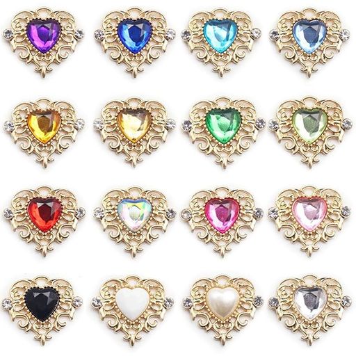 [VEAGIA] デコパーツ ジュエリーハートパーツ パーツ ジュエリーパーツ 16点セット(ベース付き) ジェムストーンセット ペンダントパーツ ジュエリー装飾材料 ブローチ アクセサリーパーツ D…