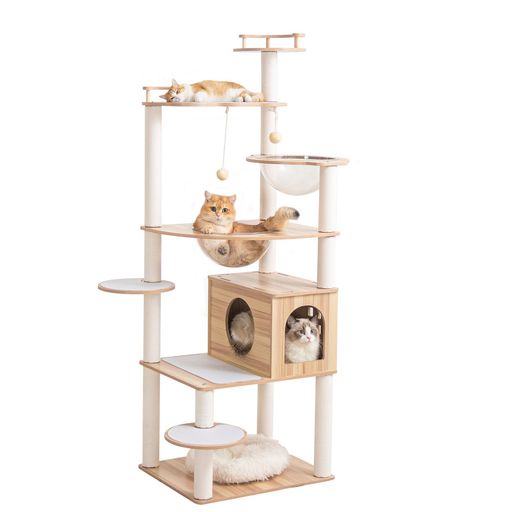 PETTIFUL 【縁張り怪我防止】 キャットタワー 木製 大型猫 据え置き 省スペース スリム 猫タワー 宇宙船2個 中型 シニア猫 キャットツリー おしゃれ クリアボウル 隠れ家 ボックス 猫ハウス …
