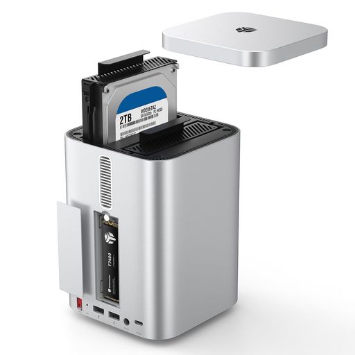 YottamasterMacmini用ハードディスクケース2ベイBay2.5/3.5HDD/SSDケースRAID対応最大56TBNVMeSSDスロット搭載10GbpsハドッキングステーションSD/TFカードリーダー付