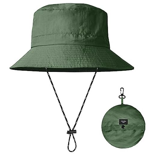 帽子 - [Matreeglam]バケットハットメンズレディース折りたたみ帽子UVカットパッカブルハット無地軽量撥水あご紐付き男女兼用アウトドア登山釣りハイキング野外活動日差し対策