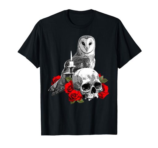 SpookyWitchSkullWiccanOwlandCandlewithRedRosesT�����