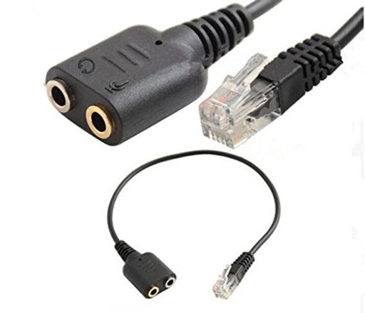 【便利な変換ケーブル 40byWYVERNAUDIO】RJ94P4C電話線プラグ右向き矢印ヘッドホン マイク分配ケーブル/アダプターヘッドセット(Avaya16009600SNOMYealinkPhones)等に約25cm