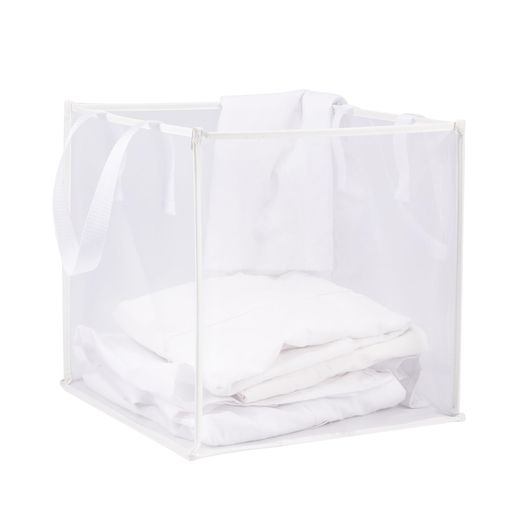 Annhuaランドリーバスケット折りたたみ洗濯かご大容量メッシュスリム脱衣カゴ軽量洗濯物入れ取っ手付き持ち運び可能省スペース家庭用1段ホワイト