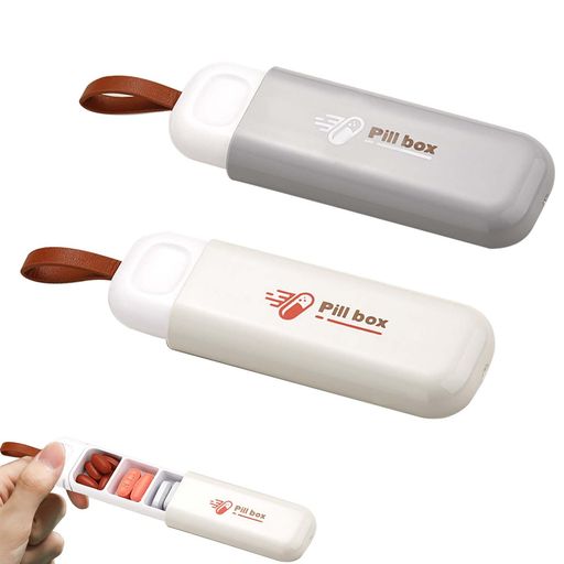 薬ケースピルケースサプリメントケース2点セット薬入れ1日3回小型ミニおしゃれスライド式ストラップ付き携帯用小物入れ収納軽量薬飲み忘れ防止グレーオフホワイト