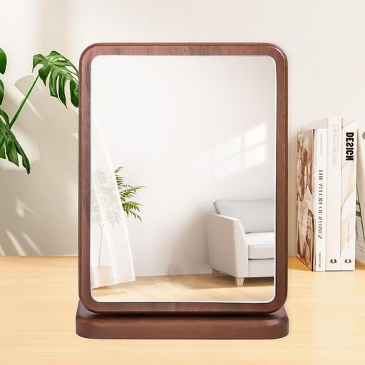 Homirio木製卓上ミラー化粧鏡クリアな映りメイクミラーウッドスタンドミラー木目調90度調整可能おしゃれデザイン